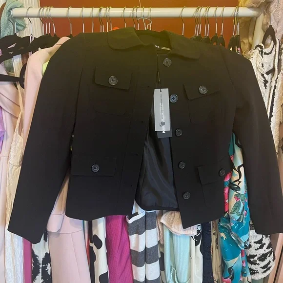 Karl Lagerfeld Paris Women's Four Pocket Peter Pan Collared Jacket, Black - Picture 9 of 10